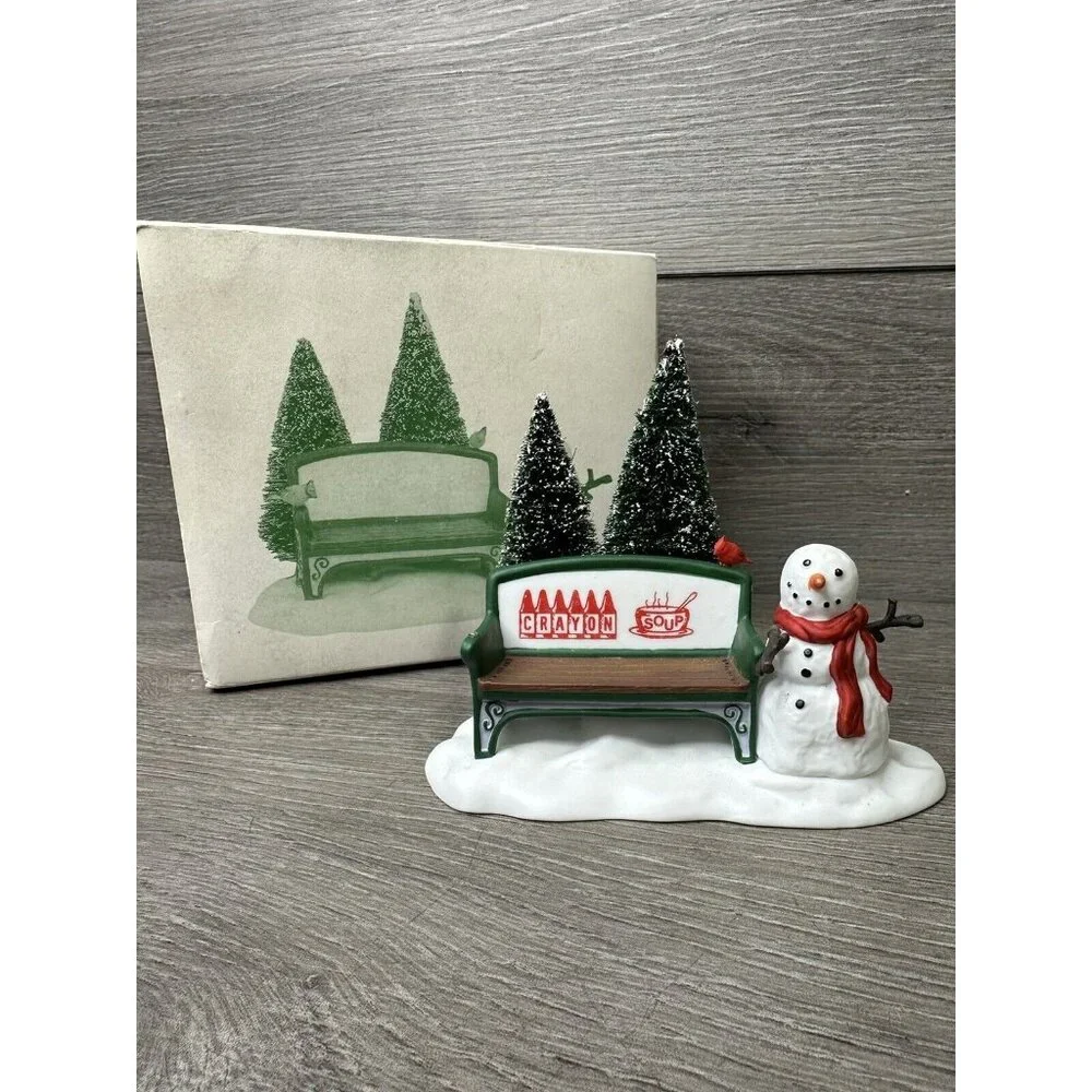 Dept 56 #2211 Our Own Village Park Bench, Snowman, Christmas Village Crayon Soup